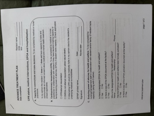 Advance Treatment Plan page 1