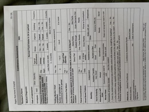 Continence Assessment page 1