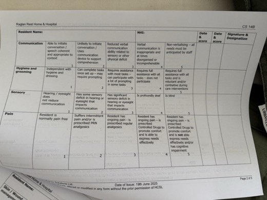 Robinson's Resident Acuity Assessment page 2